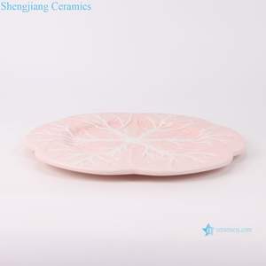 RXBW03-B-C-13inch Assiette de vaisselle en céramique rose <span class=keywords><strong>et</strong></span> blanche de haute qualité motif Bok Choy en Stock pour la cuisine de cadeaux de fête de mariage - Product Image 3