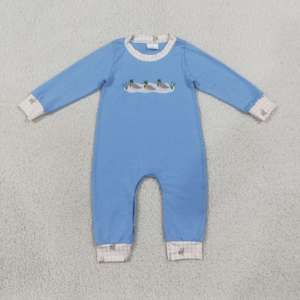 Combinaison pour bébés garçons, automne-printemps, vert gingham, imprimé poisson, poche, manches longues, combinaison une pièce pour un usage quotidien en plein air - Product Image 3