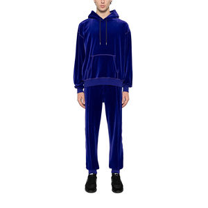 Sudadera con capucha de terciopelo para hombre, manga larga, color azul, hombro caído, cálido, ropa de calle informal de invierno, sudaderas con cordón para hombre - Product Image 6