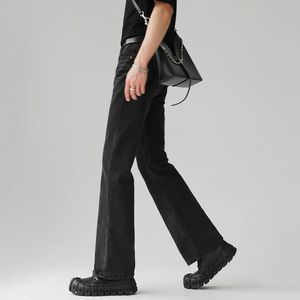 กางเกงยีนส์ขากระดิ่งสไตล์วินเทจใส่สบายสำหรับผู้ชายกางเกงทรงหลวมเรียบง่ายแฟชั่นกลางฤดูหนาว - Product Image 3