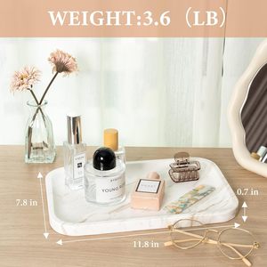 Plateau de vanité classique à un niveau en marbre blanc pour bijoux et vaisselle, organisateur multifonction portable pour salle de bain et bureau - Product Image 3