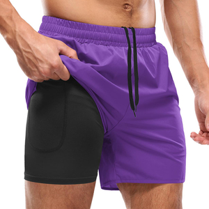 Pantalones cortos deportivos unisex de cintura media para hombre, pantalones cortos deportivos de lona de doble capa de secado rápido, pantalones cortos informales tejidos sólidos para hombre - Product Image 1