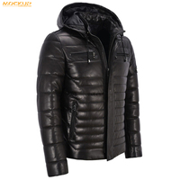 Doudoune en cuir noir avec style de veste en cuir matelassé-Veste en cuir de mouton véritable Homme Pas Cher Prix