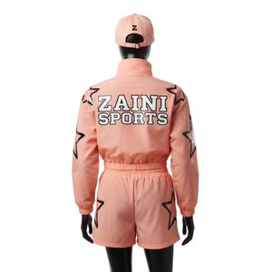 Ensemble short coupe-vent en polyester premium pour femmes, tissu lisse, ajustement élastique, logo thermocollé, ensemble short coupe-vent grande taille - Product Image 2