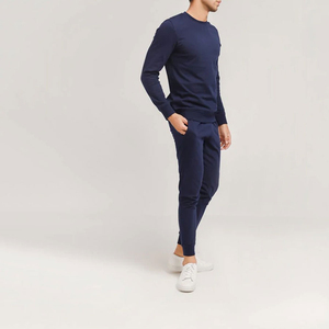 Conjunto de chándales de dos piezas de lana de algodón 100% para hombre al por mayor, jersey liso, sudadera, Camiseta deportiva de cuello redondo - Product Image 3