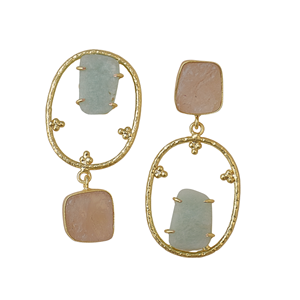 Boucles d'oreilles pendantes en amazonite et quartz rose plaquées or 24 carats pour femmes - Product Image 5