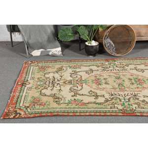 พรมตุรกีพื้นที่ขนาดใหญ่วินเทจสีเบจสีเขียว3.8 x 6.7ft ผ้าขนสัตว์แบบคลาสสิกการเย็บปะติดปะต่อกันการเย็บปะติดปะต่อกันสี่เหลี่ยมผืนผ้าห้องรับประทานอาหารเป็นมิตรกับสิ่งแวดล้อม - Product Image 2