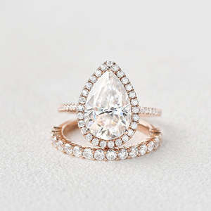 ชุดแหวนเพชรโมอิสสีเงิน925วินเทจฮาโลแพร์แบบไม่มีสีสำหรับผู้หญิง - Product Image 2