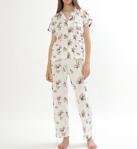 Classic Women's Jersey Fabric <b>Pyjamas</b> Comfortable Elastic Waist Sleepwear with Button Front <b>for</b> Spring Season - Product Image 1