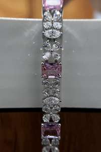 Bracelet tennis en moissanite rose taille radiant avec diamants incolores taille marquise et poire en argent 925 – Bracelet jonc tendance - Product Image 5