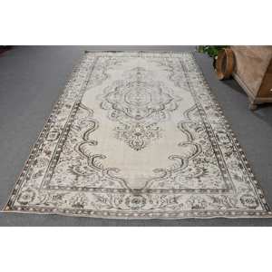 Alfombra turca vintage clásica beige marrón 5,8x9,6 pies de lana de retazos de área grande con respaldo de látex para pasillo o dormitorio - Product Image 1