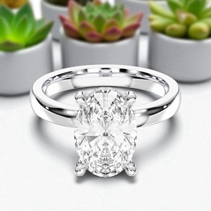 Juego de puntas de diamante de forma ovalada y redonda de 3,19 quilates, anillo de compromiso solitario en platino para mujer - Product Image 2