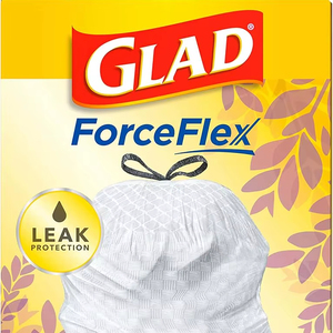 ถุงขยะ Glad Trash Bags, ForceFlex Tall Drawstring Garbage Bags, ขนาด 13 แกลลอน สีขาว สำหรับถังขยะในครัวทรงสูง, Mediterranean - Product Image 1