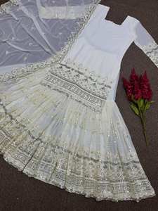 Último diseñador Heavy Faux Georgette bordado secuencia trabajo Sharara traje indio y paquistaní ropa por FabZone - Product Image 2