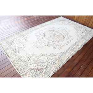 Alfombra Turca Vintage, Alfombra Grande de 5,2x8,9 pies, Alfombra Blanca a Cuadros - Product Image 2