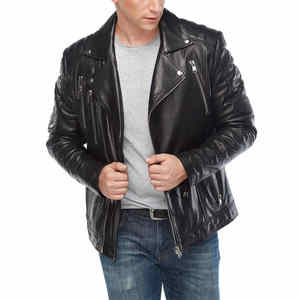 Chaqueta de Cuero Genuino de Vaca para Hombre, Marca de Primera Calidad, Estilo Urbano, con Cuello Alto, Color Sólido - Product Image 1