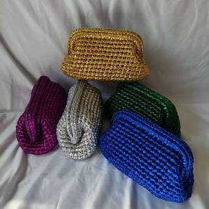 Crochet Clip <b>Bag</b> Cloud Hand <b>Bag</b> Gold <b>Silver</b> Cloth Woven Clutch Literature Art National Style for Leisure Travel - Product Image 1