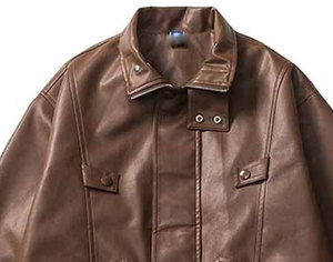 Chaquetas de cuero informales para hombre Chaqueta de cuero genuino 100% Chaquetas de moda de cuero marrón desgastado - Product Image 3