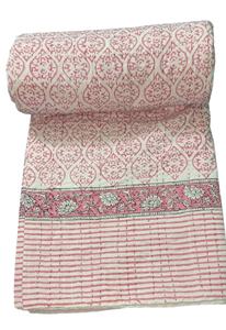 100% edredón de Color claro con tela estampada Kantha algodón acolchado cosido Jaipuri Razai algodón suave edredones tamaño King - Product Image 2