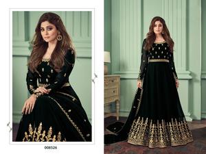 ชุดแต่งงานและงานปาร์ตี้สุดเก๋,สไตล์โมเดิร์นสุดเท่ชุดผ้าไหมเทียมคุณภาพเยี่ยม Salwar Kameez พร้อมโซ่เย็บทำงานด้วยหิน - Product Image 4