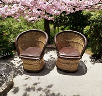 Ensemble de 2 chaises Sarkanda modernes en bambou naturel écologique faites à la main pour salon, chambre, jardin, balcon, parc