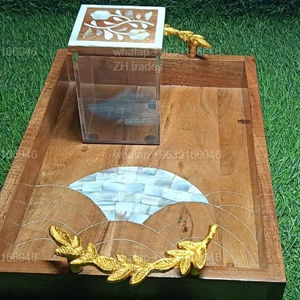 Bocaux en acrylique faits à la main avec couvercles en nacre et plateau en bois, capacité de 150 ml, style classique, vaisselle pour coffret cadeau d'affaires - Product Image 1