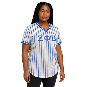 Zeta Phi Beta, jersey blanco a rayas, jersey de béisbol, 100% malla de poliéster, ropa de hermandad, Camiseta con cuello en V, apliques bordados - Product Image 1
