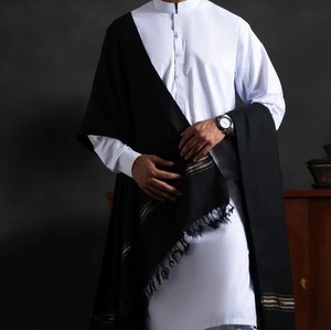 Hot Selling Top Quality Latest Black Color Afghani Punjabi <b>Wool</b> Knit <b>Shawls</b> New Design Breathable Winter Jacquard <b>Shawl</b> for Man - Product Image 1