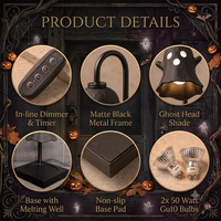 Lampe chauffe-bougie LANJO Ghotic Ghost Timer Dimmer avec hauteur réglable pour décoration d'Halloween