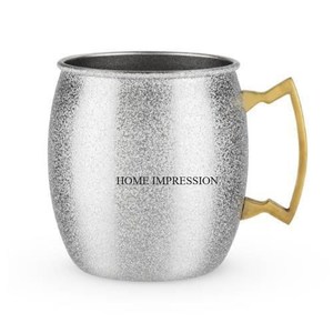 Taza de Metal puro 100% grabada, taza de cóctel de acero inoxidable Moscow Mule de 500ML con mango curvo, accesorios para barra, tazas de café - Product Image 6