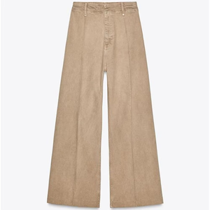 Nouveau pantalon taille haute pour femmes pantalon ample droit de couleur unie pour femmes pantalon décontracté avec poches design personnalisé - Product Image 6