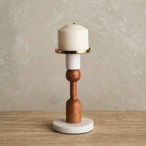 Bougeoir élégant en bois et métal pilier photophore pièce maîtresse décorative pour salon chambre - Product Image 3