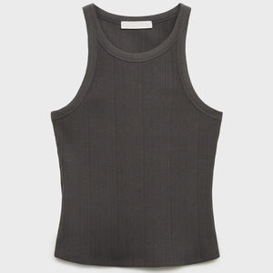 Camiseta de tirantes con cuello Halter de fibra de bambú y algodón personalizable para mujer, de punto transpirable, ecológica, informal, de color carbón, de talla grande - Product Image 1