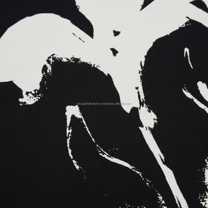 Chemise en coton pour homme, style streetwear, coupe oversize à épaules tombantes, motif floral minimaliste noir et blanc à effet de pinceau, logo personnalisé OEM - Product Image 6