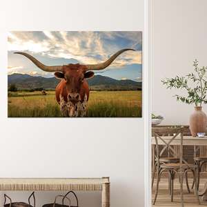 Lienzo Impreso: Diseño de Vaca Grande de Texas para Decoración de Cuarto de Hombre, Lienzo Enrollado de 1 Pieza - Product Image 1