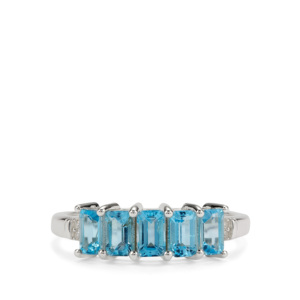 Bague en topaze bleue suisse taille poire 1,65 ct avec accents de zircon blanc, plaqué rhodium, argent sterling - Product Image 2