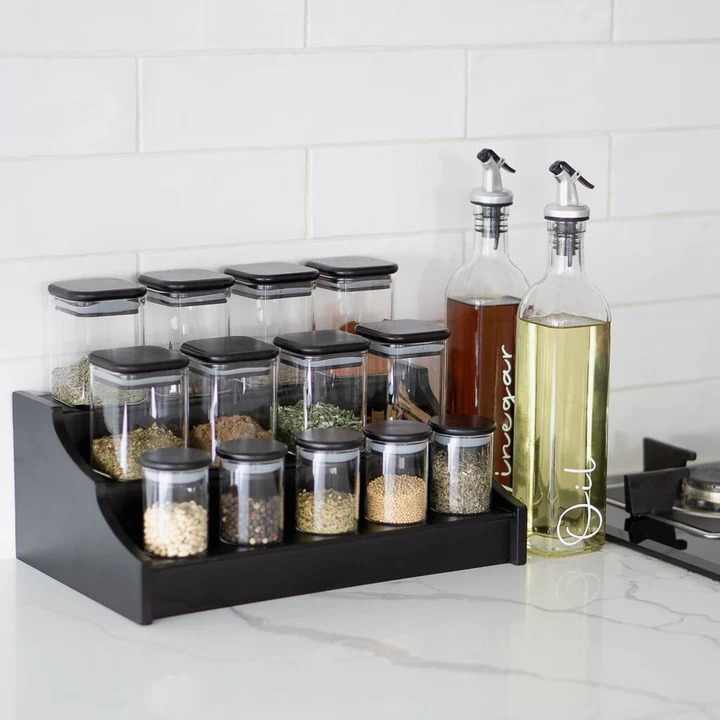 Kitchen Steel Wall Mounted Spice Rack Metal Spice Rack Wall Mount Shelves Black Storage Organizer Wall Mounted Shelves