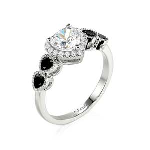 Bague de fiançailles Jeulia en acier inoxydable plaqué or rose avec halo en forme de cœur personnalisé et accent noir - Product Image 2