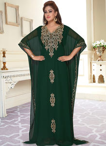 Georgette verte brodée zari travail caftans islamiques - Product Image 2