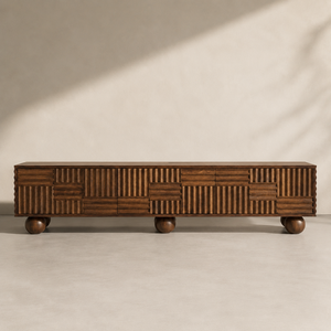 <b>Mosaic</b> Solid Mango Wood TV Stand Storage Fluted Doors Modern Media Console Cabinet Living Room Hotel Use Custom Furniture - Product Image 1