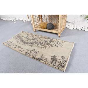 Alfombra turca Vintage 1,5X3,1 pies Beige negro patrón Floral clásico área grande rectángulo lana látex para decoración de habitación de pasillo - Product Image 3