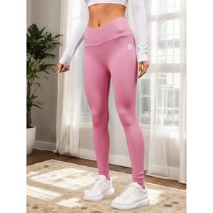Leggings Rosados de Cintura Alta para Mujer Ropa Deportiva Transpirable para Yoga y Entrenamiento de Spandex/Nailon Largos hasta el Tobillo de Color Sólido Proveedor Mayorista - Product Image 5