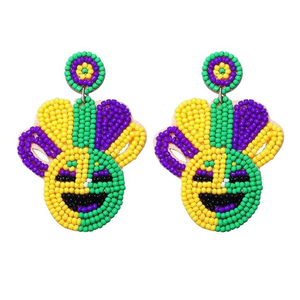 Hecho a mano estilo clásico Mardi Gras semilla con cuentas bordado Fleur Lis De pendientes colgantes máscara para mujeres y niñas por glowin fashion - Product Image 3