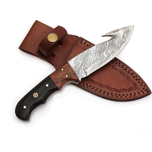 Mango de palisandro gancho cuchillo de caza tamaño personalizado hecho a mano Damasco gancho cuchillo hoja fija cuchillo de caza al aire libre - Product Image 2