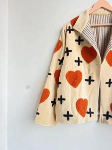 Veste matelassée en velours à imprimé cœur, manteau d'hiver, style bohème, réversible, rayée, matelassée, brodée, nouvelle veste élégante pour femmes - Product Image 2