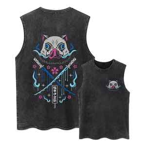 2025 hommes 275gsm demi-manches gilet rue mode acide lavage débardeur en détresse Batik Style 100% respirant coton bord ample - Product Image 1