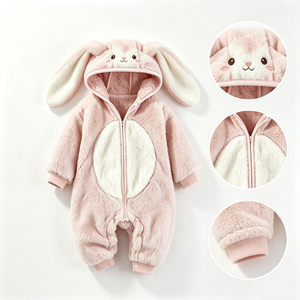 Combinaison bébé en peluche rose personnalisée, combinaison à capuche en polaire, costume de lapin pour nouveau-né, combinaison de neige en peluche douce pour bébé - Product Image 2