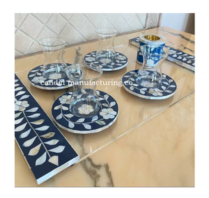 Bandeja de Madreperla y Resina con Bandeja de Acrílico, Bandejas de Servicio de MDF, Bandejas de Incrustaciones de Hueso para Hoteles, Restaurantes, Utensilios de Cocina - Product Image 2