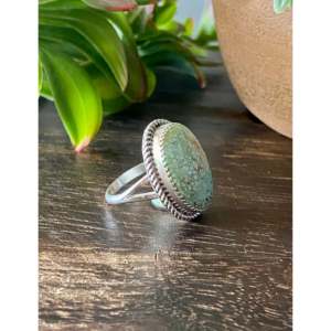 Reda Galvan Sonoran Mountain Turquoise & <b>Emerald</b> Cut Sterling <b>Silver</b> <b>Ring</b> Handmade Bezel Setting Everyday Wear Size 8.75 - Product Image 3
