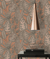 Rollos de Papel Tapiz Floral Alemán - Patrón de Hojas Rosa Gris Taupe Marrón Vinilo No Tejido 1005x0.53m Moderno para Cocina y Gimnasio